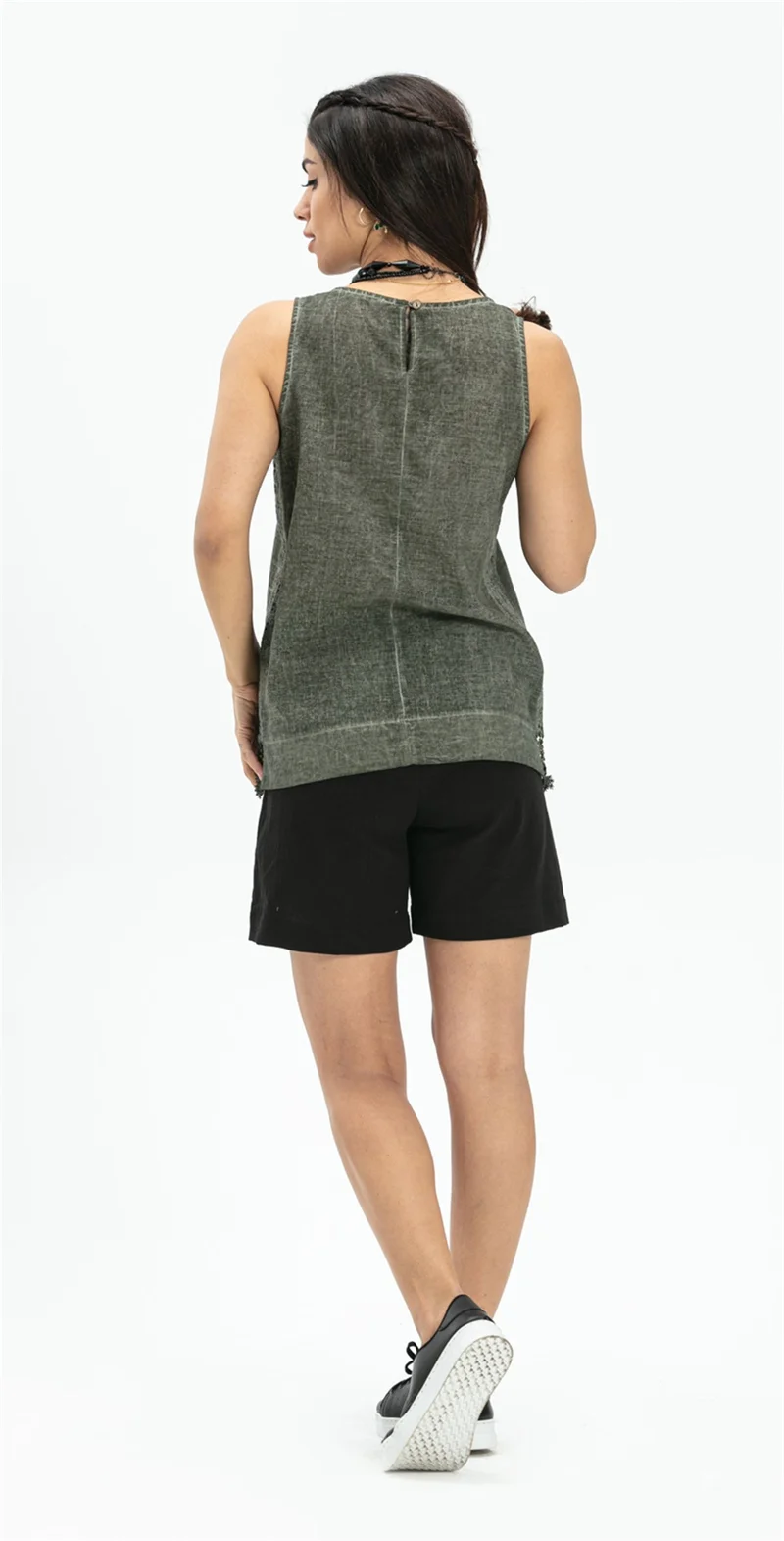 Eliş Şile Bezi Sleeveless Poplin Zeyno Blouse Khaki Hk