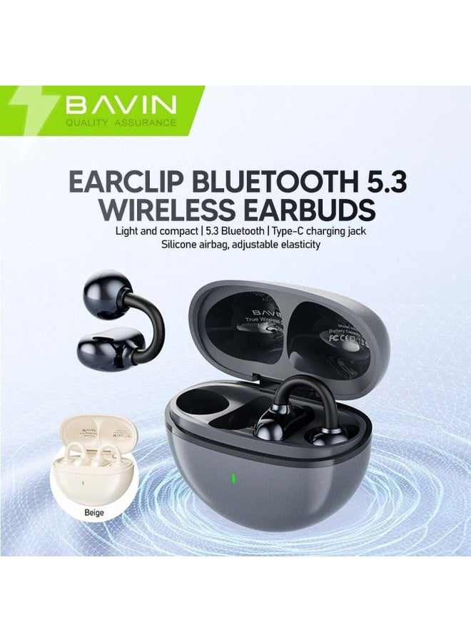 Bavin BA89 TWS Ear Clip Bluetooth Earbuds w/ Long Battery Life & Comfortable Silicone Clip Wireless Earphones Suitable for Extended Use - Image 2