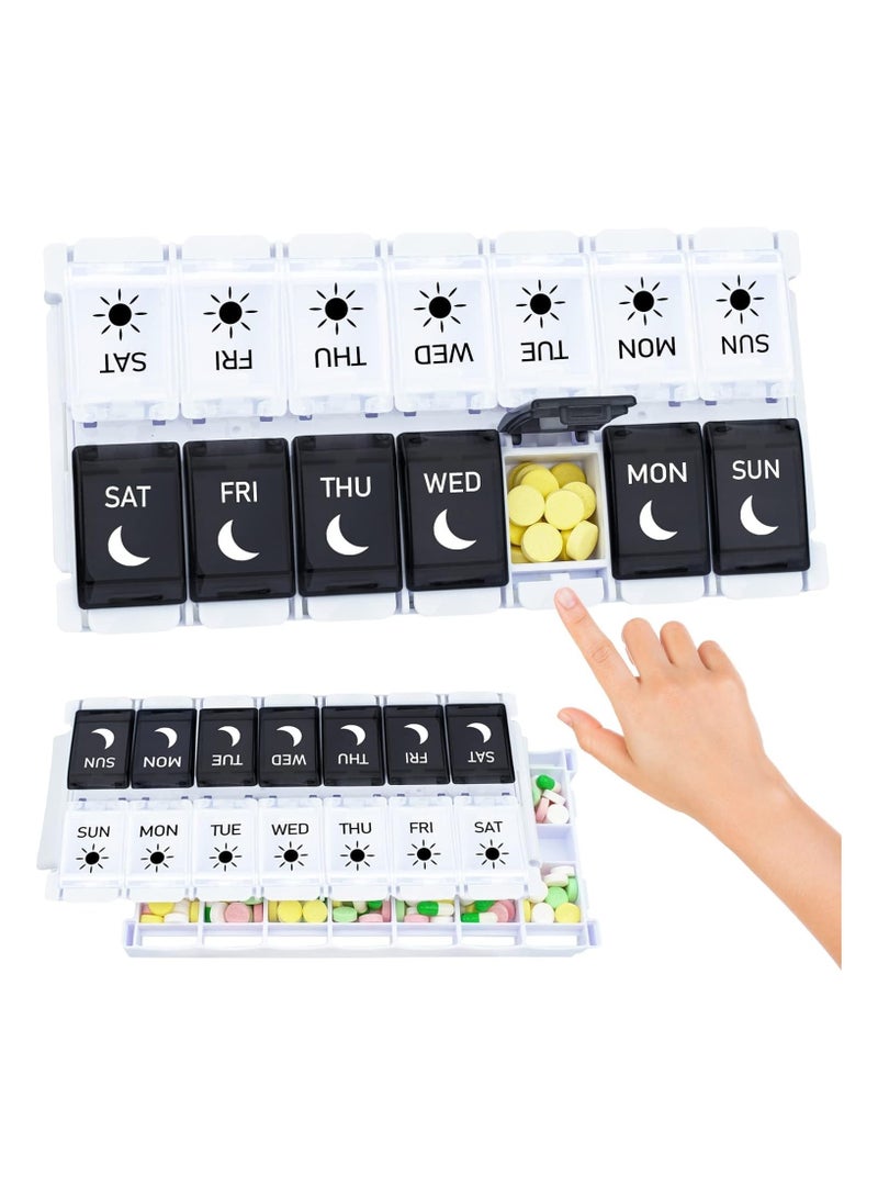 GNAFOTU Weekly Pill Organizer, Extra Large Pill Organizer 2 Times a Day, Portable Travel 7 Days Medicine Storage Organizer, AM PM Light-Proof Pill Case for Vitamins, Medication, Supplements and Fish Oils  - Image 1