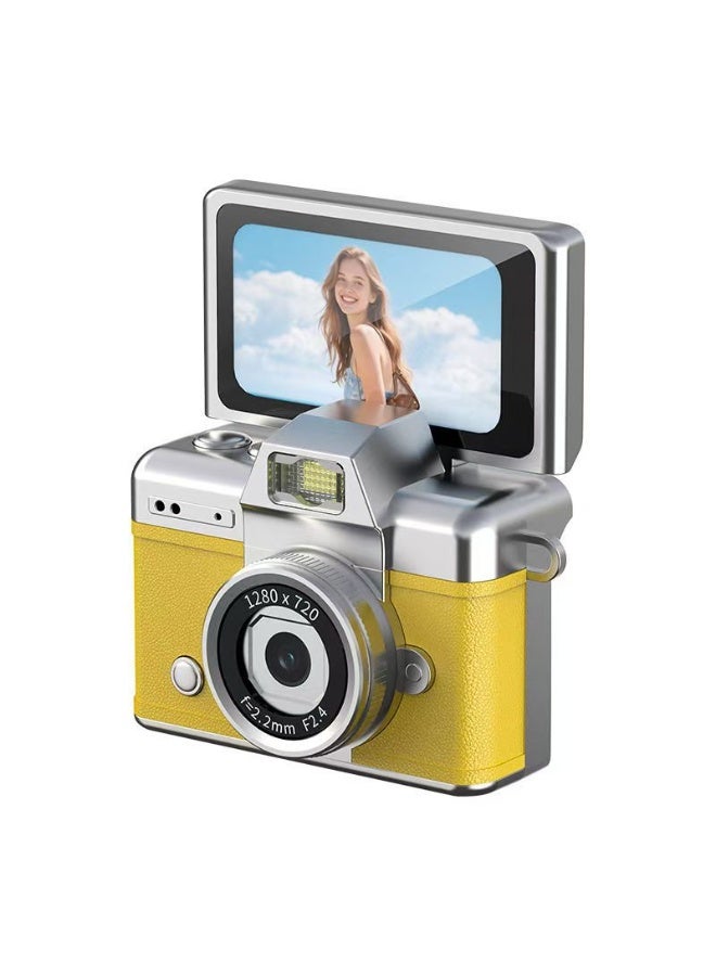 ZONBON Flip-top mini camera with built-in flash, portable keychain-style camera, suitable for travel and daily use, can also be given as a gift to others (yellow) - Image 1