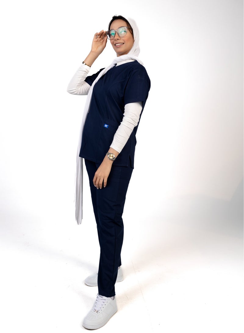 RZ Dark blue (navy) lycra medical scrub, comfortable and carefully crafted to maintain its color without fading with repeated washing. - Image 2