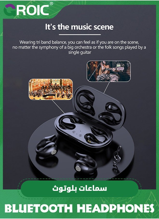 GROIC - Wireless Ear Clip Earphones, Suitable for Android iPhone Bluetooth Sports Earphones, Bone Conduction Earphones, Wireless Earphones for Cycling, Running Exercise, Running, Driving, Bluetooth 5.3 - Image 1
