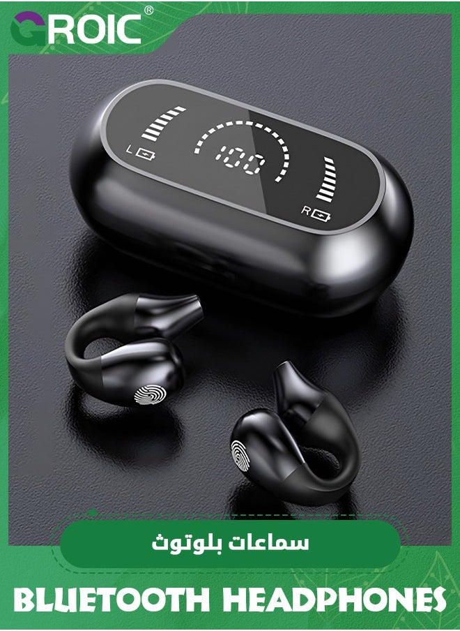 GROIC - Wireless Ear Clip Earphones, Suitable for Android iPhone Bluetooth Sports Earphones, Bone Conduction Earphones, Wireless Earphones for Cycling, Running Exercise, Running, Driving, Bluetooth 5.3 - Image 1