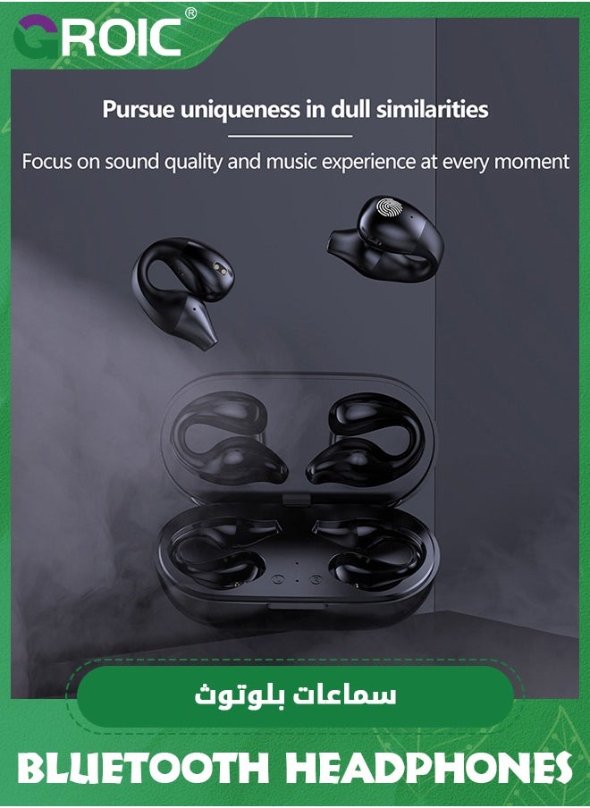 GROIC - Wireless Ear Clip Earphones, Suitable for Android iPhone Bluetooth Sports Earphones, Bone Conduction Earphones, Wireless Earphones for Cycling, Running Exercise, Running, Driving, Bluetooth 5.3 - Image 1