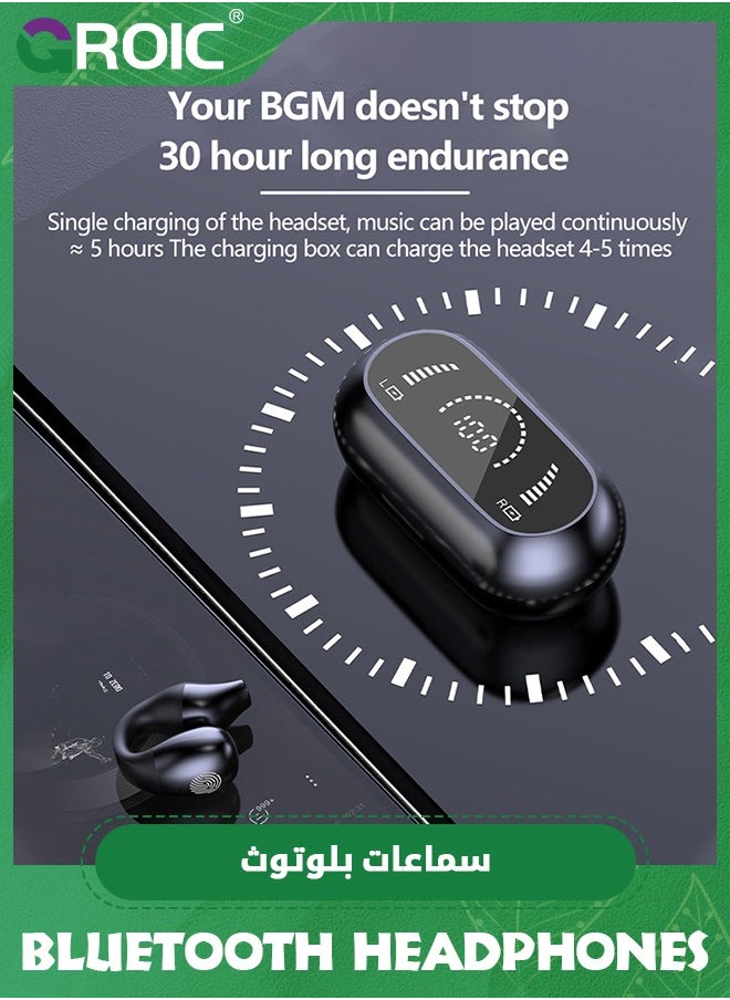 GROIC - Wireless Ear Clip Earphones, Suitable for Android iPhone Bluetooth Sports Earphones, Bone Conduction Earphones, Wireless Earphones for Cycling, Running Exercise, Running, Driving, Bluetooth 5.3 - Image 1