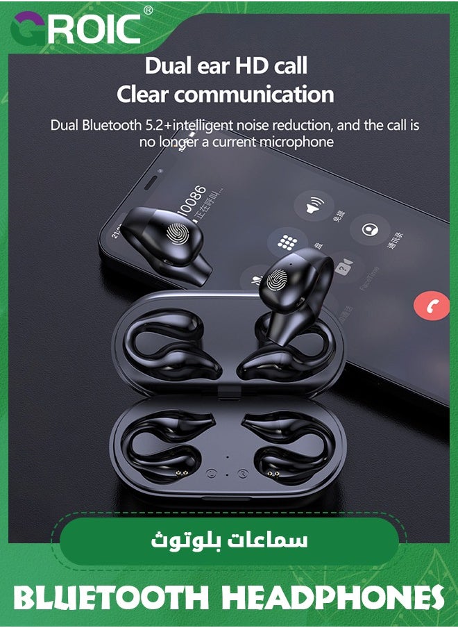 GROIC - Wireless Ear Clip Earphones, Suitable for Android iPhone Bluetooth Sports Earphones, Bone Conduction Earphones, Wireless Earphones for Cycling, Running Exercise, Running, Driving, Bluetooth 5.3 - Image 1