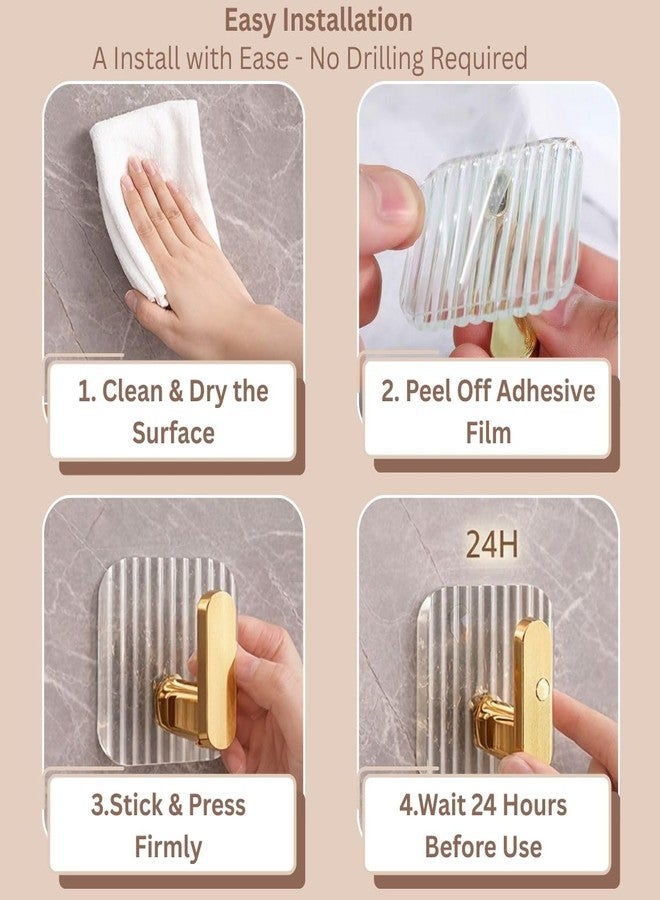 Satpurush Luxury Acrylic Self-Adhesive Wall Hooks | Heavy Duty Bathroom & Kitchen Hook | No Drill Waterproof Wall Hanger for Towels, Robes, Keys & Accessories. (Gold, Pack of 4). - Image 4