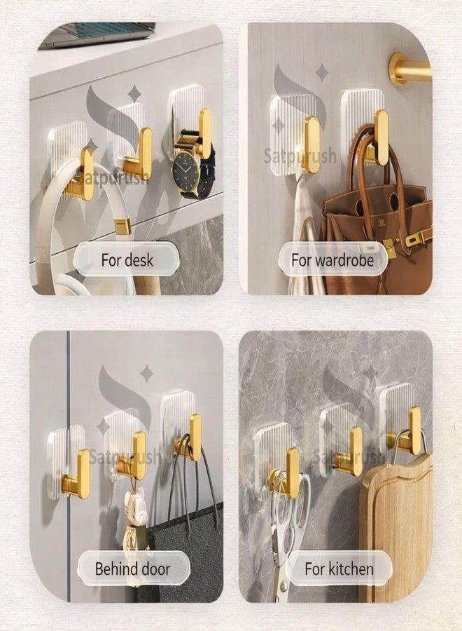 Satpurush Luxury Acrylic Self-Adhesive Wall Hooks | Heavy Duty Bathroom & Kitchen Hook | No Drill Waterproof Wall Hanger for Towels, Robes, Keys & Accessories. (Gold, Pack of 4). - Image 2