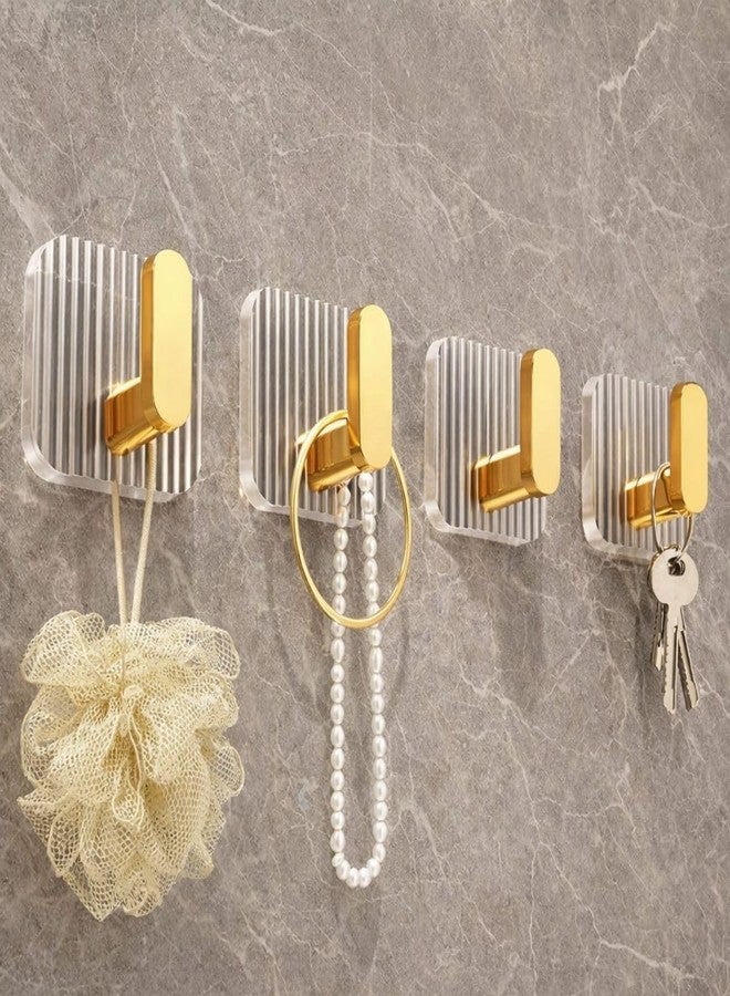 Satpurush Luxury Acrylic Self-Adhesive Wall Hooks | Heavy Duty Bathroom & Kitchen Hook | No Drill Waterproof Wall Hanger for Towels, Robes, Keys & Accessories. (Gold, Pack of 4). - Image 1