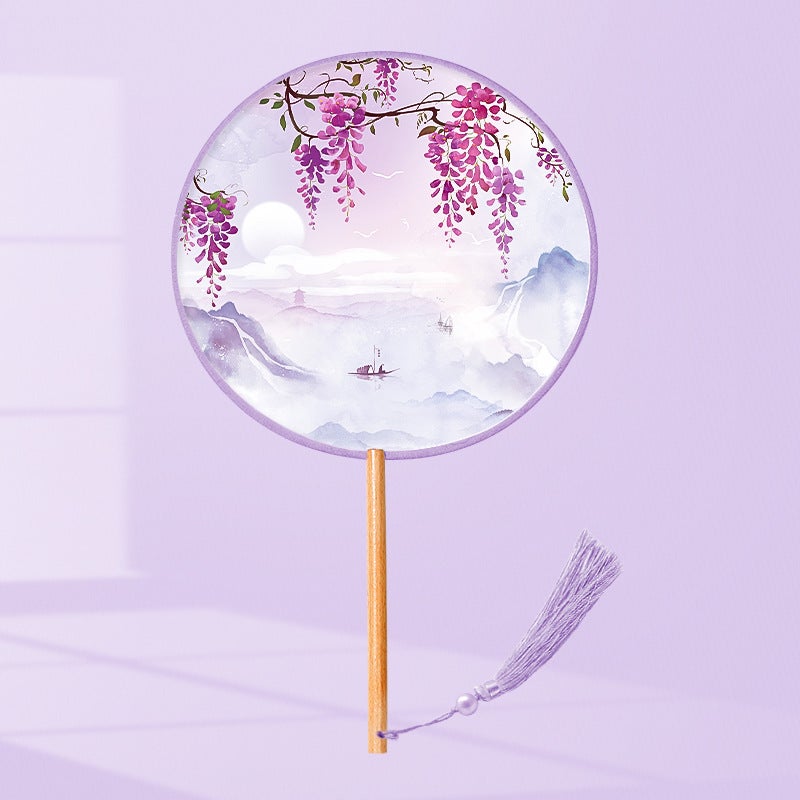 Semi-Transparent Round Fan Ancient Look Purple vine (semi-permeable Silk) 