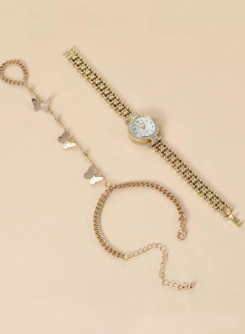 2pcs Rhinestone Decor Quartz Watch & Bracelet Set  - Image 2