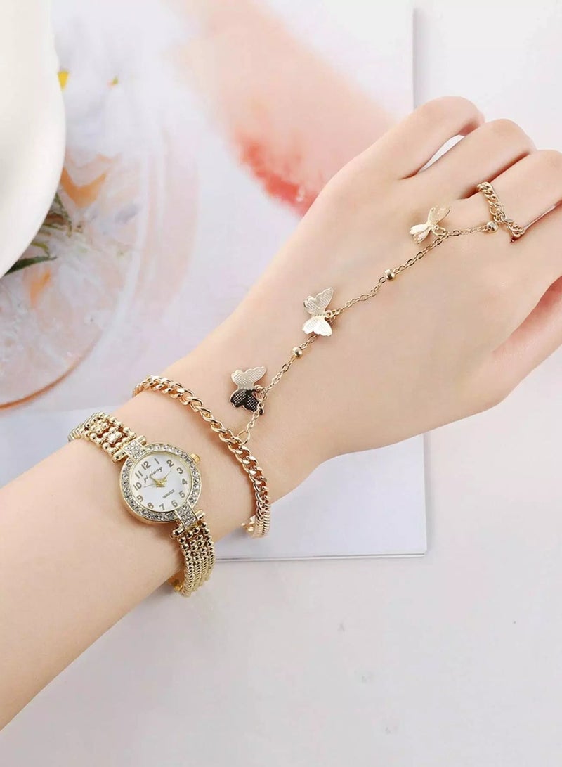 2pcs Rhinestone Decor Quartz Watch & Bracelet Set  - Image 1