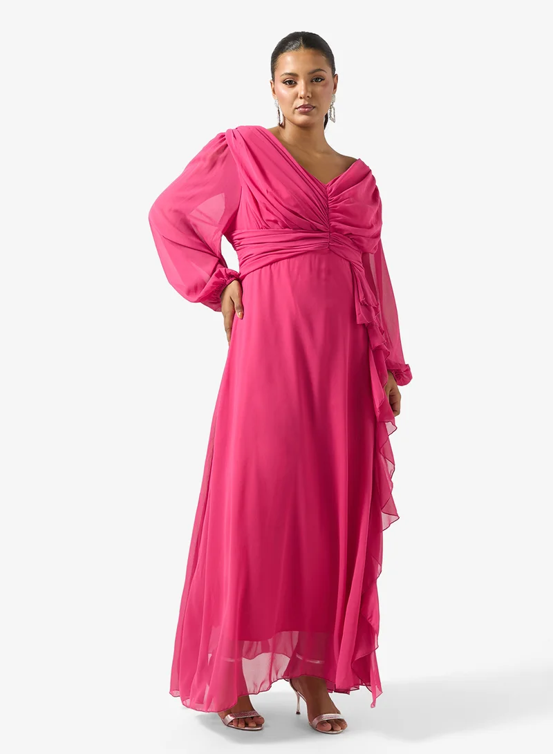 Puff Sleeve Dress With Ruffle