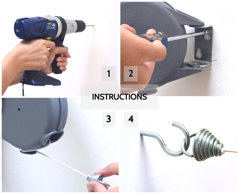 Riveda Retractable Clothesline - Portable Heavy Duty Indoor and Outdoor Washing Line - 45 Feet PVC Retracting Clothes Line with Wall Mount Hang The Wet Dry Clothing Laundry - Easy Installation (Grey) - Image 2