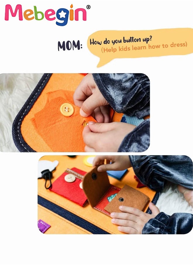 MEBEGIN - 15 in 1 Felt Busy Board, Sensory Activity Board, Travel-friendly Busy Board for Toddlers, Preschool Education Learning Fine Motor Skills, Handy to Take Out, Great Educational Gift Choice - Image 1