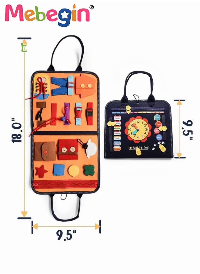 MEBEGIN - 15 in 1 Felt Busy Board, Sensory Activity Board, Travel-friendly Busy Board for Toddlers, Preschool Education Learning Fine Motor Skills, Handy to Take Out, Great Educational Gift Choice - Image 1