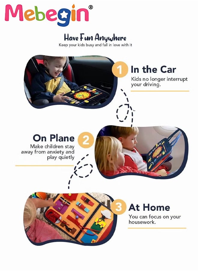 MEBEGIN - 15 in 1 Felt Busy Board, Sensory Activity Board, Travel-friendly Busy Board for Toddlers, Preschool Education Learning Fine Motor Skills, Handy to Take Out, Great Educational Gift Choice - Image 1