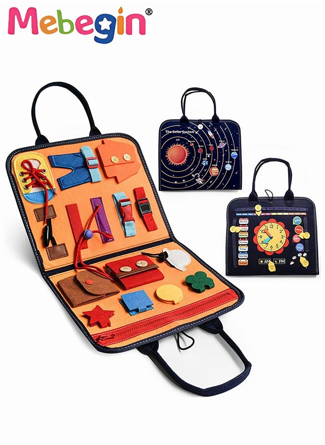 MEBEGIN - 15 in 1 Felt Busy Board, Sensory Activity Board, Travel-friendly Busy Board for Toddlers, Preschool Education Learning Fine Motor Skills, Handy to Take Out, Great Educational Gift Choice - Image 1