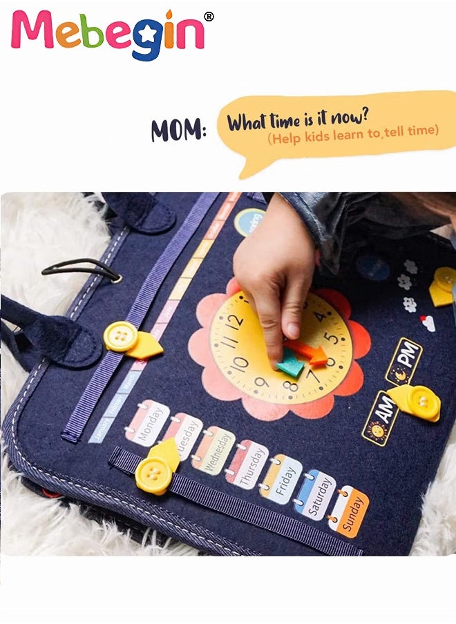 MEBEGIN - 15 in 1 Felt Busy Board, Sensory Activity Board, Travel-friendly Busy Board for Toddlers, Preschool Education Learning Fine Motor Skills, Handy to Take Out, Great Educational Gift Choice - Image 1