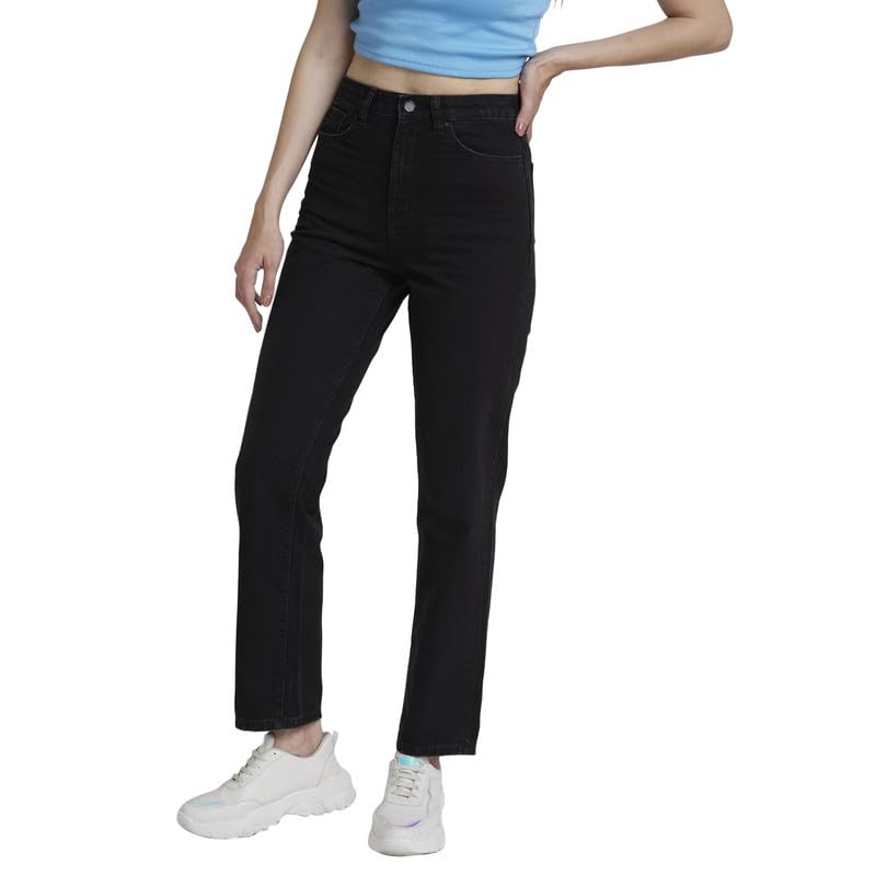 Spykar Women Raw Black Cotton Straight Fit Regular Length Slash Knee Jeans -(Bella) - Image 4