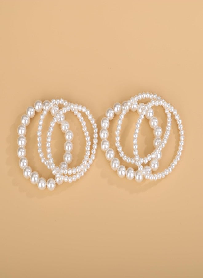 BERYUAN Pearls Bracelet Pearls Beaded Stretch Strand Bracelets Elegant Pearls Bracelet for Wedding Women Baroque White Pearls Bracelets Acceossries for Brides Bridesmide(6pcs) - Image 4