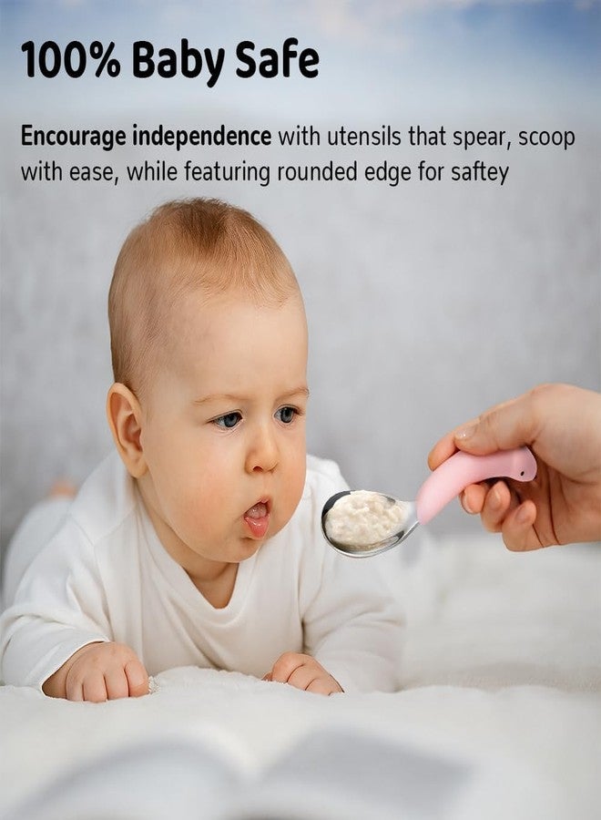 ONE AND ONLY ملعقة ديناصور فريدة من نوعها مصنوعة من الفولاذ المقاوم للصدأ، مزودة بمقبض سيليكون ناعم وشكل لعبة ديناصور | ملعقة آمنة وخالية من مادة BPA للأطفال الصغار والأطفال من عمر 1-6 سنوات، عبوة من قطعتين (لون وردي) - Image 4