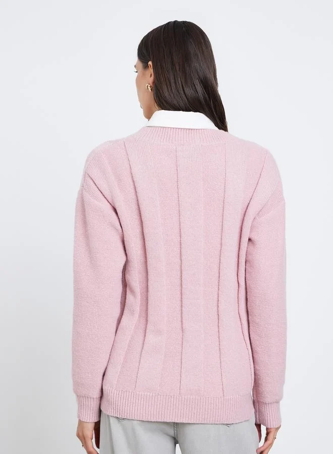 Styli  Styli Pink Cable Knit Relaxed Fit Sweater for Women | Best Price UAE