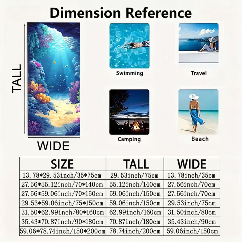 Quick Drying Beach Towel With Underwater Coral Reef Design 70140cm Soft Lightweight Polyester Absorbent Portable For Men And Women Camping Swimming Surfing - Image 5