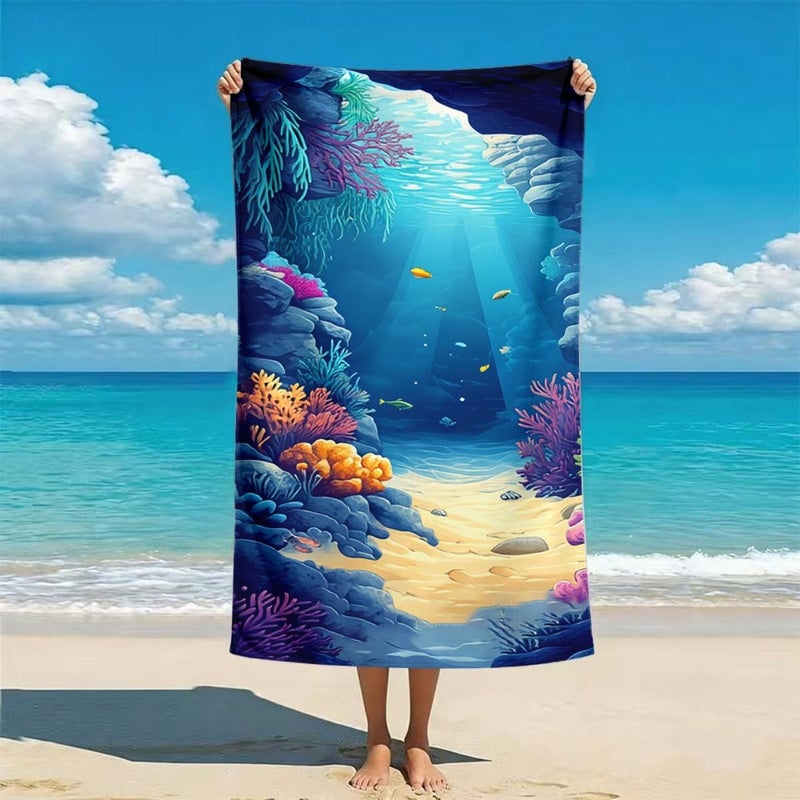 Quick Drying Beach Towel With Underwater Coral Reef Design 70140cm Soft Lightweight Polyester Absorbent Portable For Men And Women Camping Swimming Surfing - Image 1