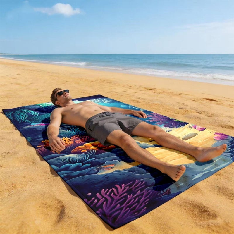 Quick Drying Beach Towel With Underwater Coral Reef Design 70140cm Soft Lightweight Polyester Absorbent Portable For Men And Women Camping Swimming Surfing - Image 3