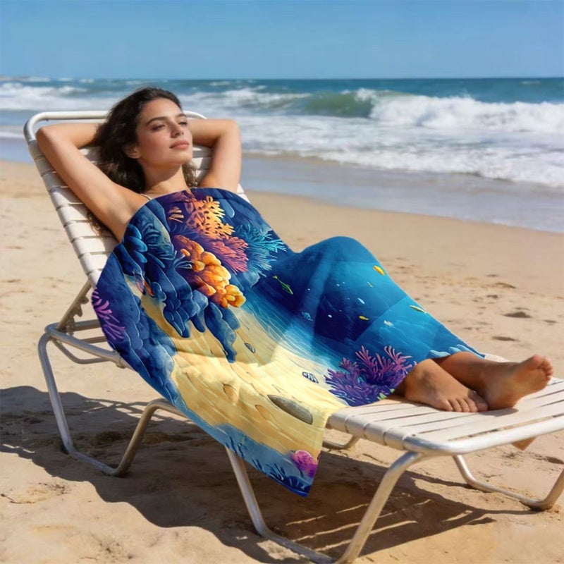 Quick Drying Beach Towel With Underwater Coral Reef Design 70140cm Soft Lightweight Polyester Absorbent Portable For Men And Women Camping Swimming Surfing - Image 4