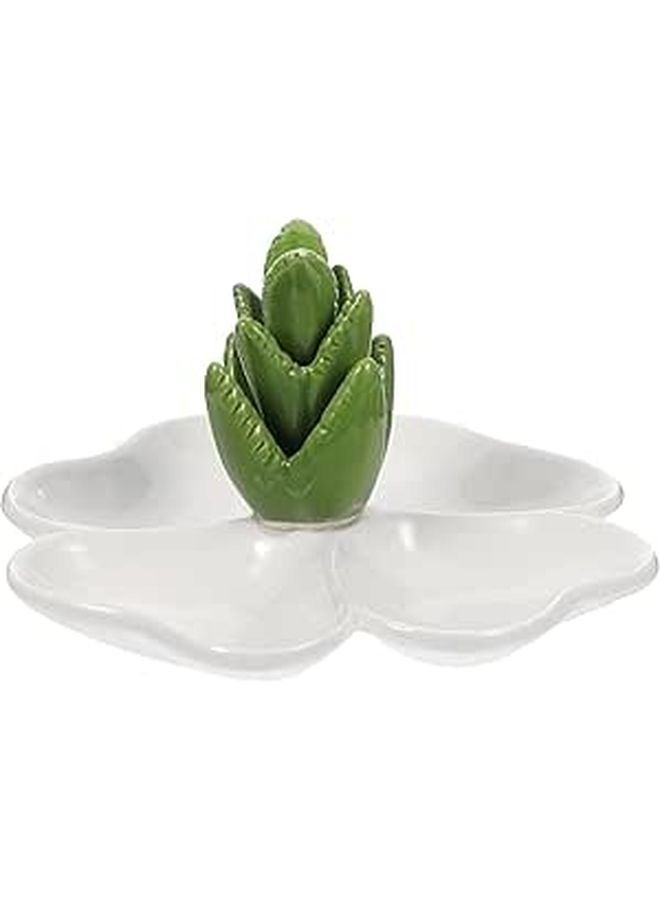 Ceramic Jewelry Tray with Bunny Dividers Aloe Design Multi Compartment Organizer - Image 1