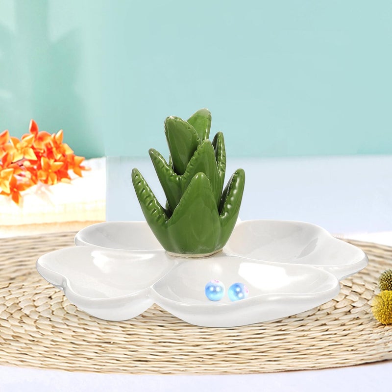 Ceramic Jewelry Tray with Bunny Dividers Aloe Design Multi Compartment Organizer - Image 5