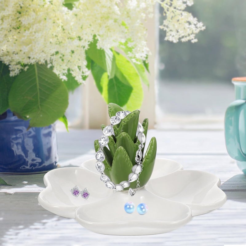 Ceramic Jewelry Tray with Bunny Dividers Aloe Design Multi Compartment Organizer - Image 4