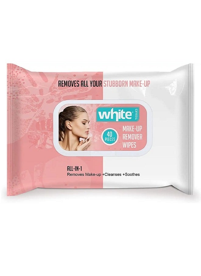 White MAKE UP REMOVER WIPES 40 PCS 