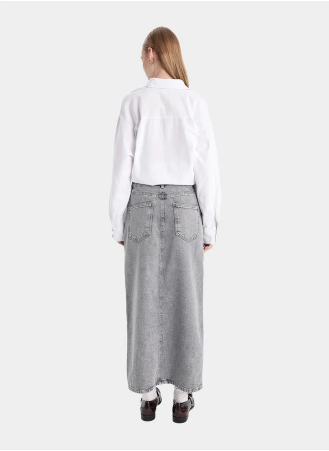 DeFacto A-Line Front Slit Maxi Jeans Skirt with Pockets by Styli