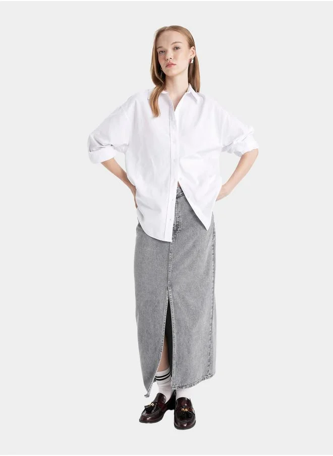 DeFacto A-Line Front Slit Maxi Jeans Skirt with Pockets by Styli
