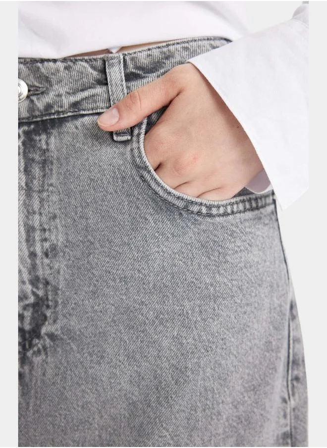 DeFacto A-Line Front Slit Maxi Jeans Skirt with Pockets by Styli