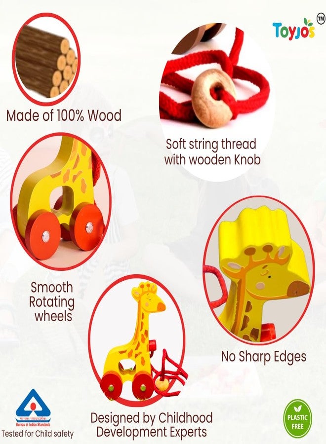 TOYJOS Wooden Pull Along Giraffe Toy for Kids | Non-Toxic Paints Smooth Finish | Walking Balance Coordination Early Learning Baby Toy with Pull String Moving Wheels | Child-Safe (12 Months+) - Image 4