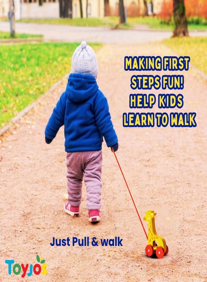 TOYJOS Wooden Pull Along Giraffe Toy for Kids | Non-Toxic Paints Smooth Finish | Walking Balance Coordination Early Learning Baby Toy with Pull String Moving Wheels | Child-Safe (12 Months+) - Image 2