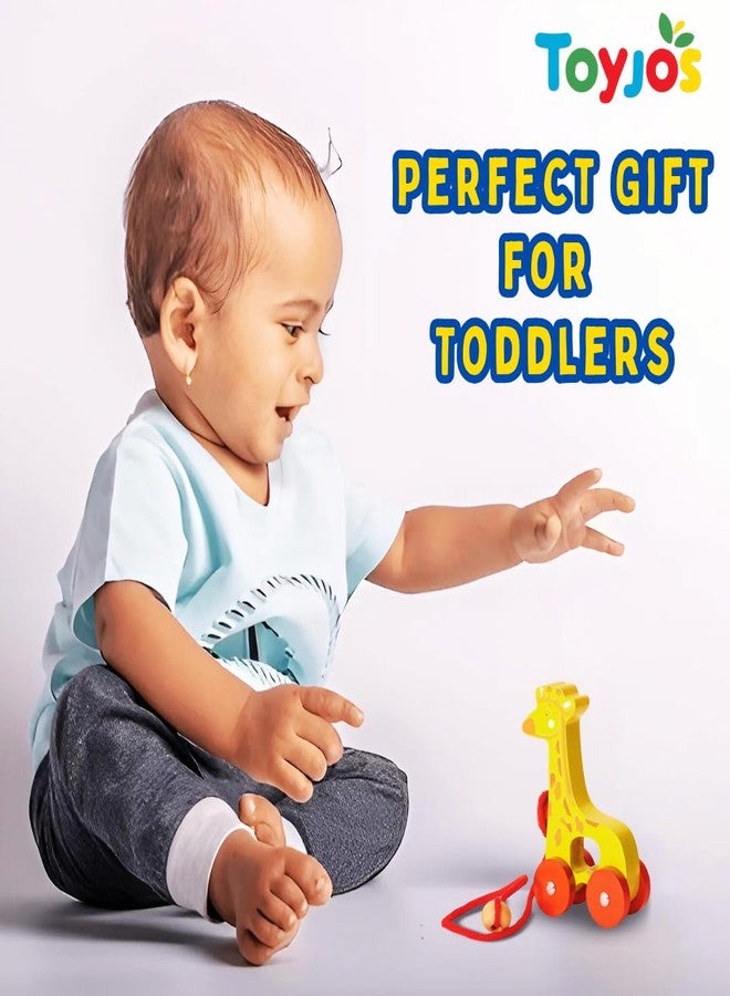 TOYJOS Wooden Pull Along Giraffe Toy for Kids | Non-Toxic Paints Smooth Finish | Walking Balance Coordination Early Learning Baby Toy with Pull String Moving Wheels | Child-Safe (12 Months+) - Image 5