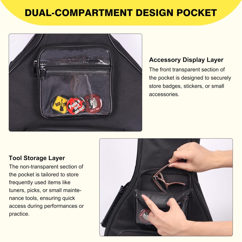 PPOPPO 39 40 Inch Electric Guitar Bag, 0.35 Inch Thick Padding Electric Guitar Case, Waterproof & Shockproof Gig Bag with Multi-Pocket, Adjustable Shoulder Straps & Neck Strapâ€‹, Black - Image 3