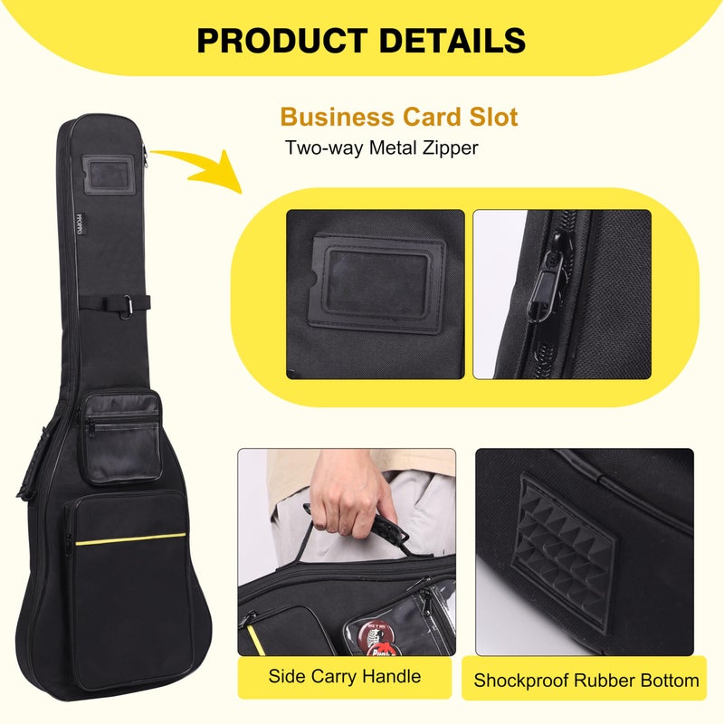 PPOPPO 39 40 Inch Electric Guitar Bag, 0.35 Inch Thick Padding Electric Guitar Case, Waterproof & Shockproof Gig Bag with Multi-Pocket, Adjustable Shoulder Straps & Neck Strapâ€‹, Black - Image 5