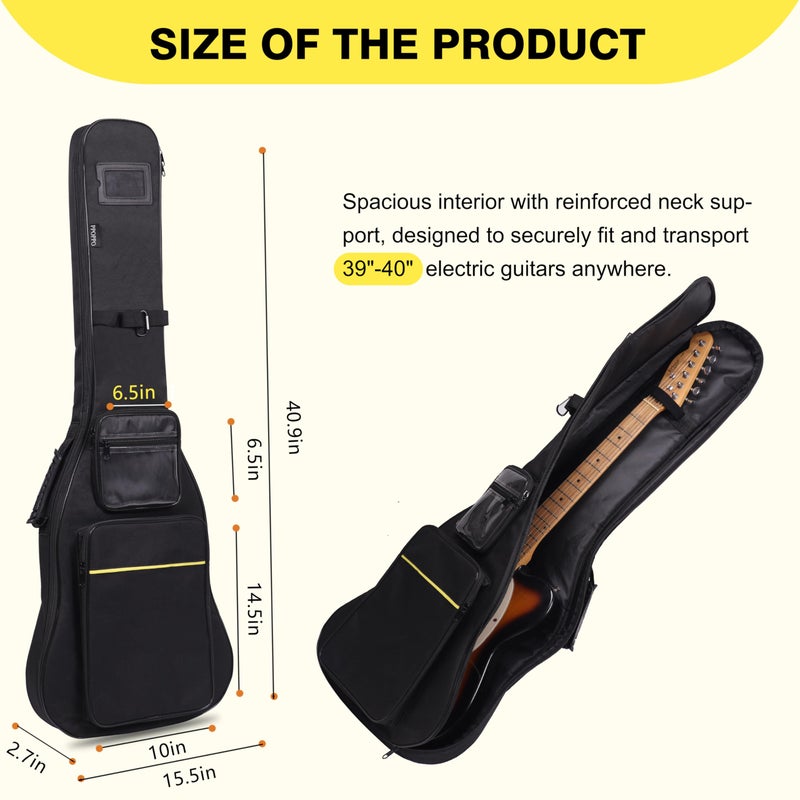 PPOPPO 39 40 Inch Electric Guitar Bag, 0.35 Inch Thick Padding Electric Guitar Case, Waterproof & Shockproof Gig Bag with Multi-Pocket, Adjustable Shoulder Straps & Neck Strapâ€‹, Black - Image 2