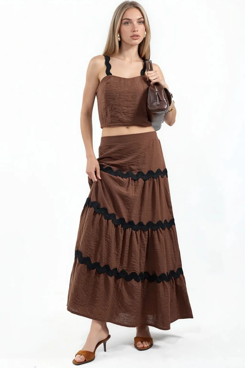 جينيفر Striped Linen-Blend Blouse And Skirt Set