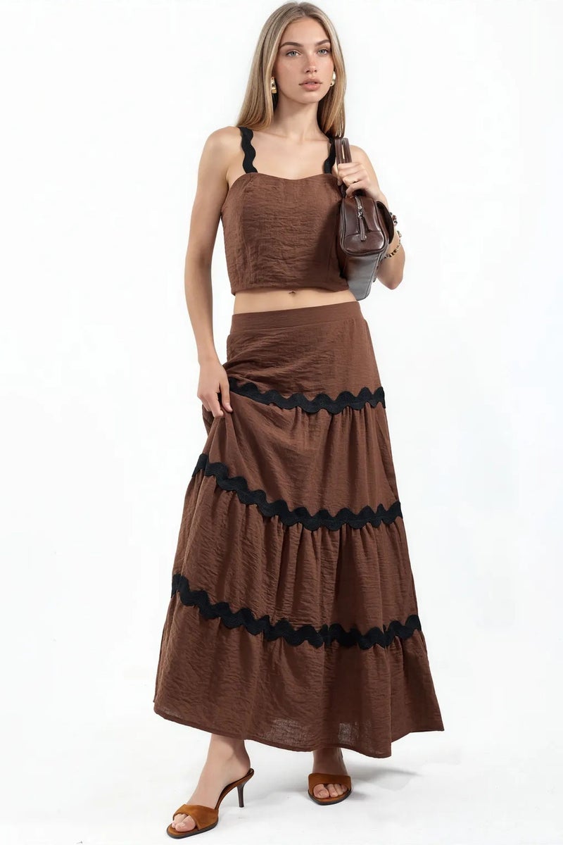 Jennyfer Striped Linen-Blend Blouse And Skirt Set - Image 1