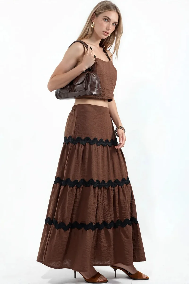 جينيفر Striped Linen-Blend Blouse And Skirt Set