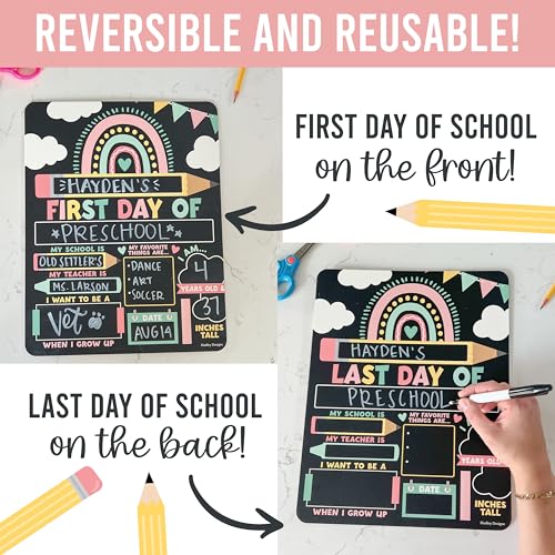 Hadley Designs My First Day of School Sign with Markers -11x14 Back to School Signs First and Last Day, Kindergarten Chalkboard Signs, Pre K Sign Board, Preschool Board, Reusable Photo Prop for Kids - Image 4