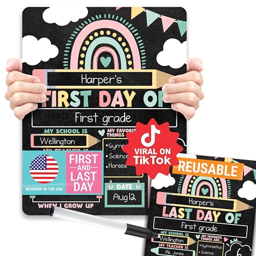 Hadley Designs My First Day of School Sign with Markers -11x14 Back to School Signs First and Last Day, Kindergarten Chalkboard Signs, Pre K Sign Board, Preschool Board, Reusable Photo Prop for Kids - Image 1