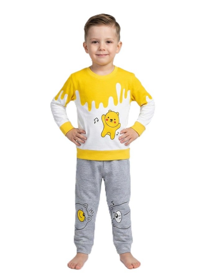 RIZZQ Kids Full Sleeves Summer Round Neck Dress for Boys | Lightweight Cotton Boys Clothing Set | Breathable Top & Bottom Set for Kids | Comfortable Regular Fit (0–5 Years) (DANCING BEAR, 1-2 Y) - Image 3